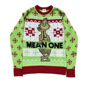 The Grinch Dr. Seuss The Mean One Green & Red Christmas LS Sweater Size M